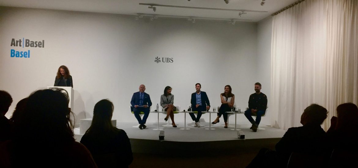 A panel of speakers at art Basel Basel Switzerland