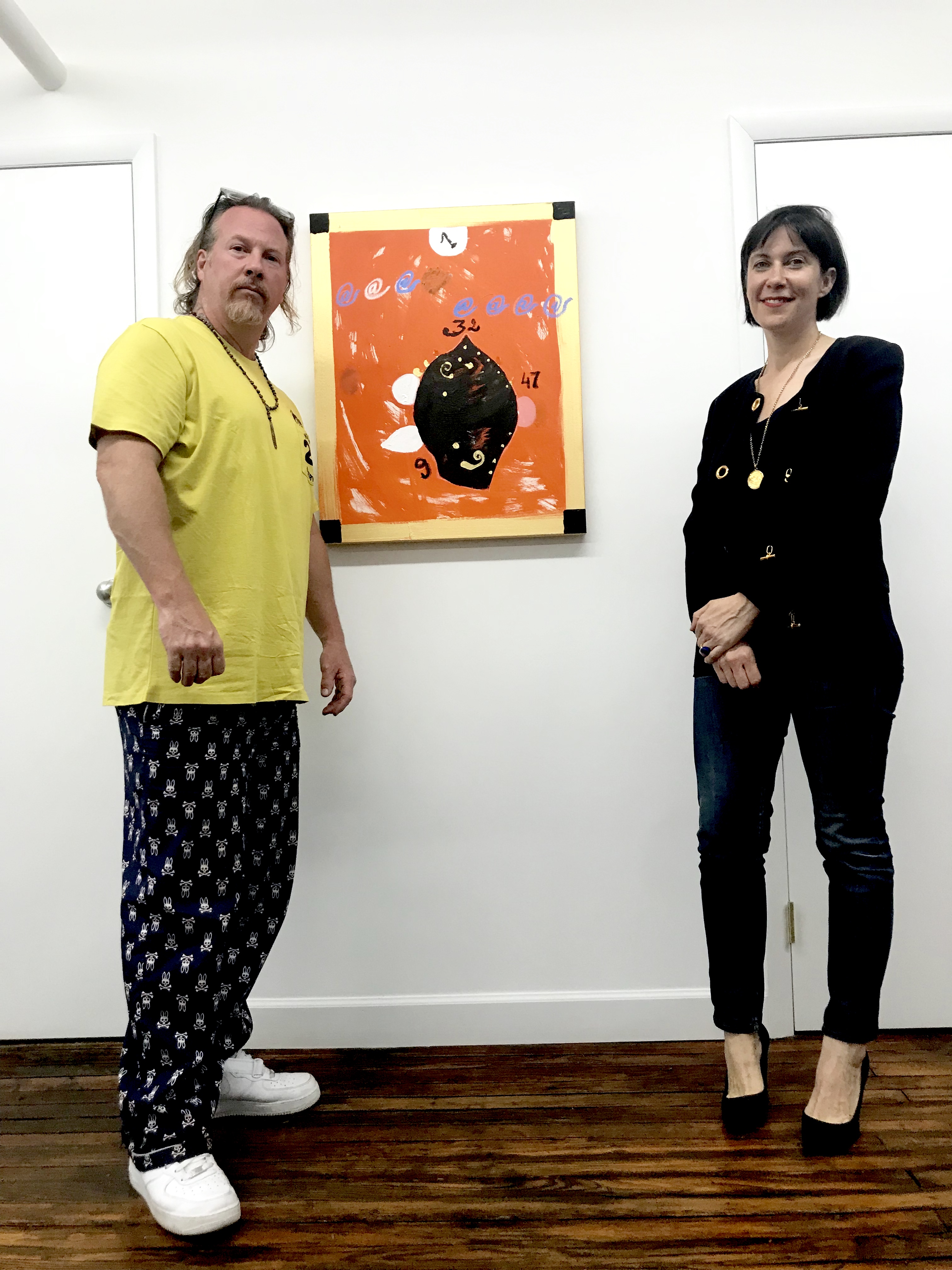 The artist Gregory de la Haba with curator Natacha Polaert