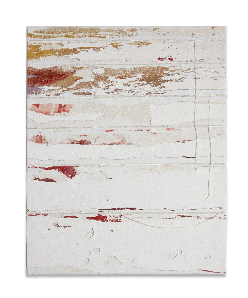  Rachel Rubenstein "Gentle Power" Ripped canvas, fluid acrylic, and gel on canvas (20 x 60 inches) image courtesy FORMah Galler